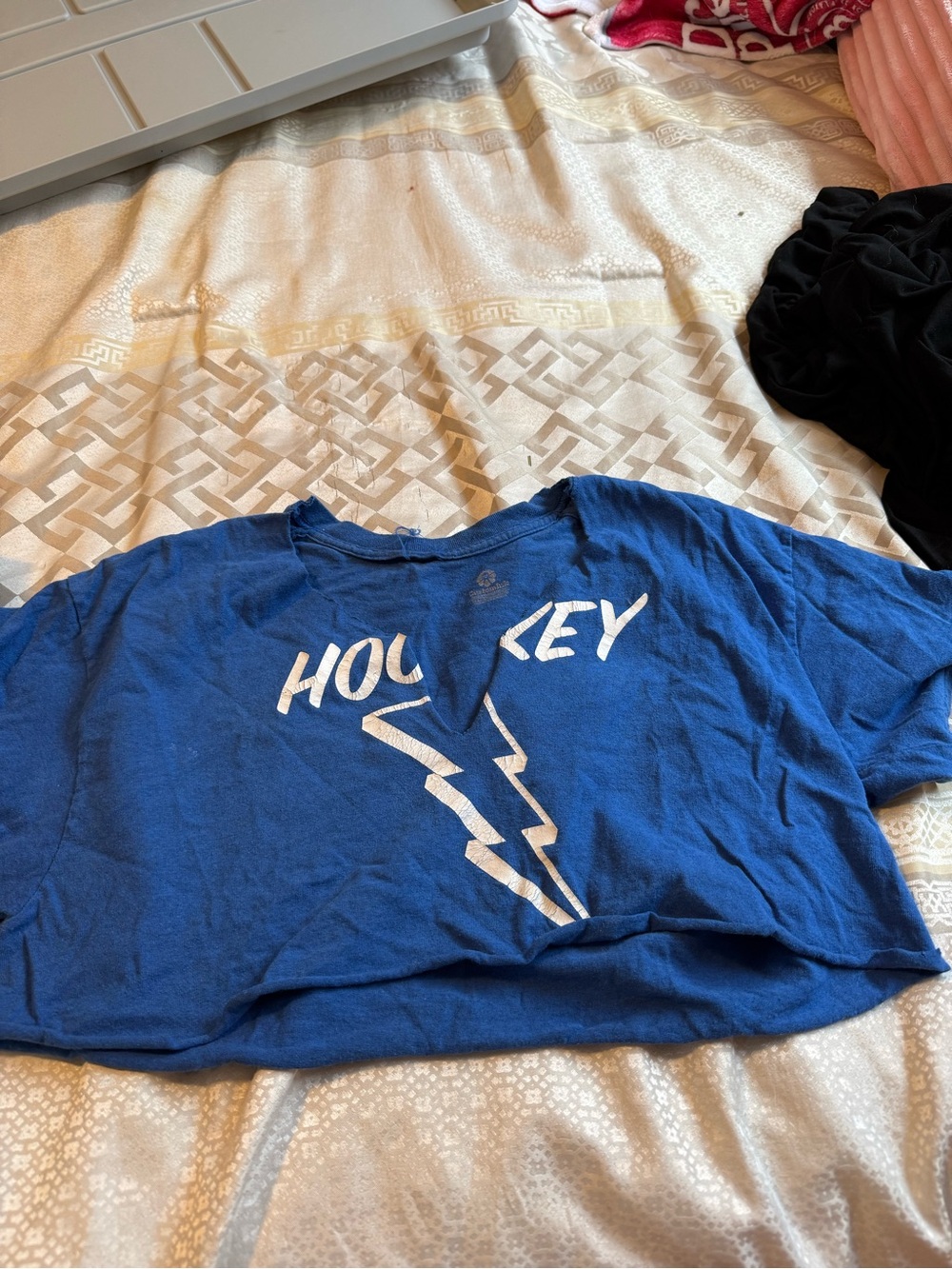 Blue 'Hockey' Lightning Graphic Crop Tee